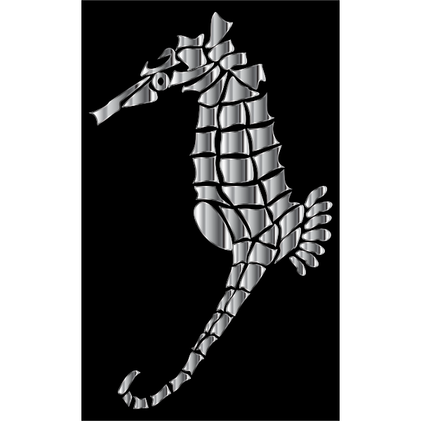 Chrome Stylized Seahorse Silhouette