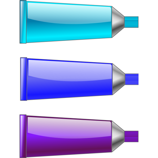 Cyan, blue and purple colour tubes