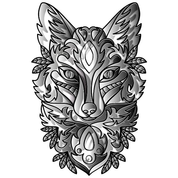 Duochromatic Ornamental Fox Line Art Enhanced