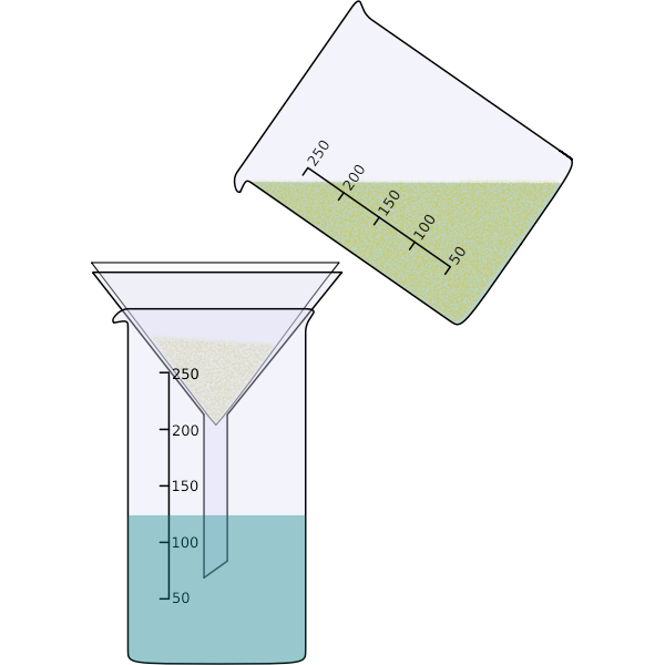 Filtration eines Sand und Salz Wasser Gemisches