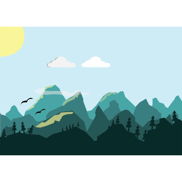 Flat-shaded mountains scene