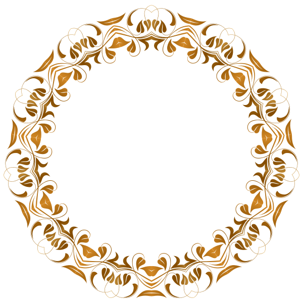 Vector drawing of flourish gold colored round frame