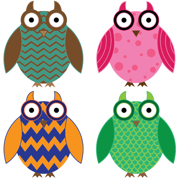 Four Colorful Owls