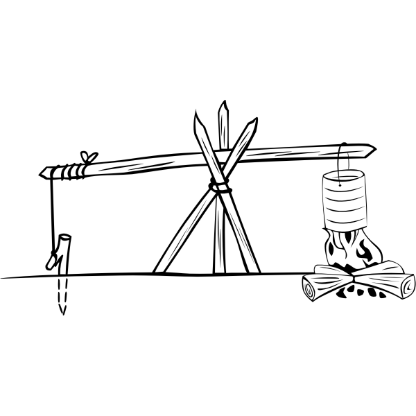 Camp cooking crane vector illustration