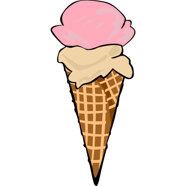 Color vector illustration of two ice cream scoops in a cone