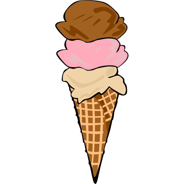 Color vector image of three ice cream scoops in a cone