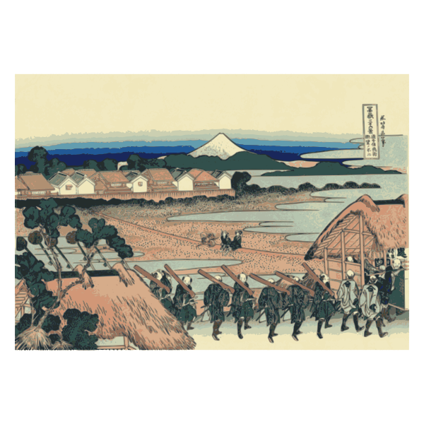 Fuji mountain seen from Senju across the Street of Flowers of Yoshiwara vector clip art