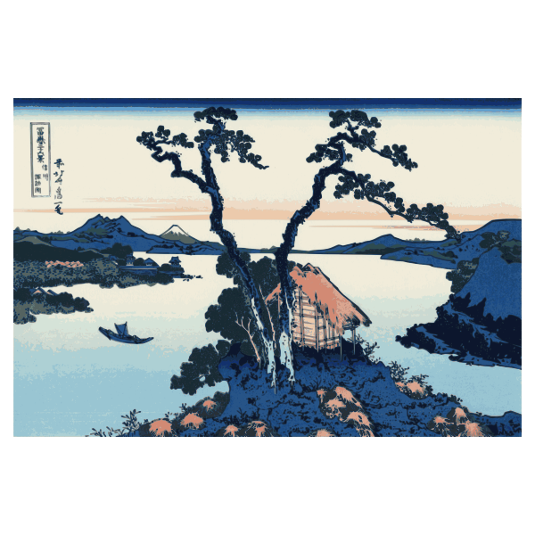 Vector illustration of Lake Suwa in the Shinano Province