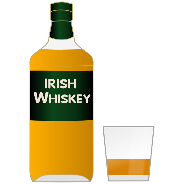 Bottle of Irish whiskey and a glass