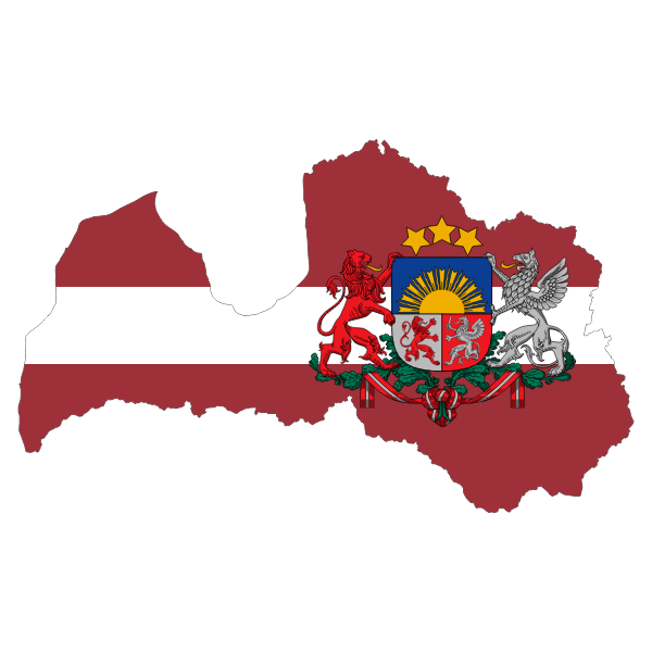 Latvia Map Flag With Stroke And Coat Of Arms