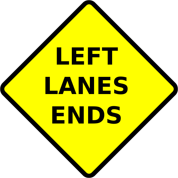 Left lane ends caution sign vector image