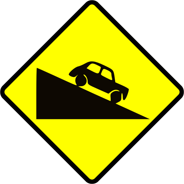 Steep hill down caution sign vector image