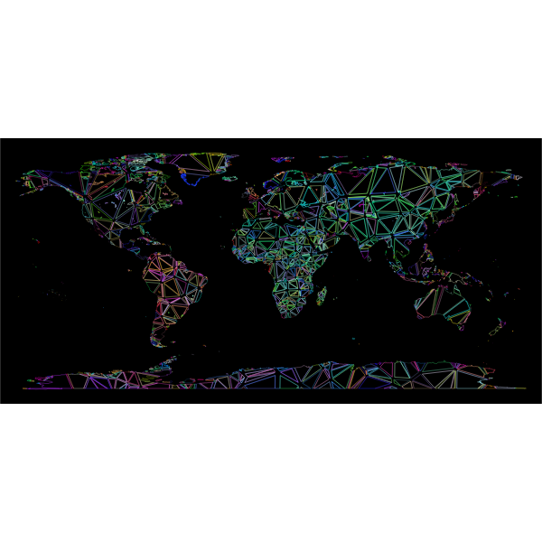 Low Poly Shattered World Map Wireframe