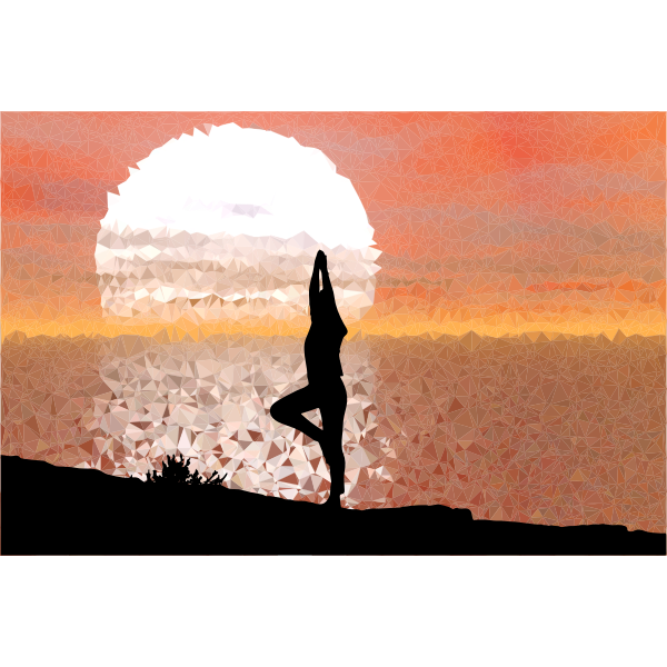 Low Poly Sunset Reflection Female Yoga Pose