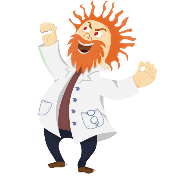 Vector image of crazy scientist shouting with hands up