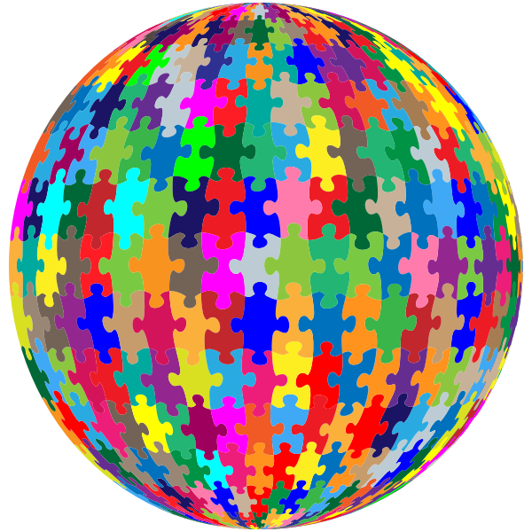 Multicolored Jigsaw Puzzle Pieces Sphere No Strokes