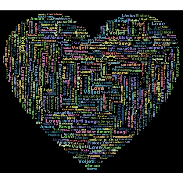 Multilingual Love Heart Word Cloud