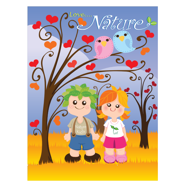 Vector clip art of kids in nature poster