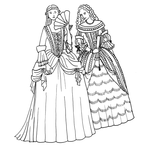 Two women in baroque dresses