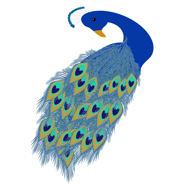 Graphics of blue peacock tail and head