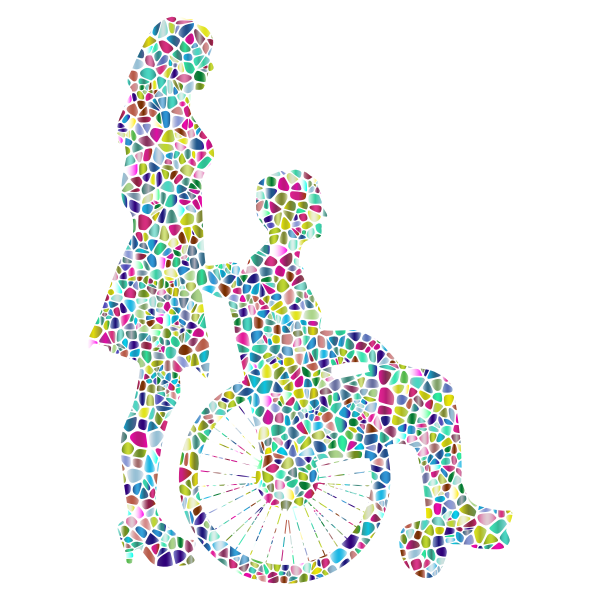 Polyprismatic Tiled Woman Pushing Man In Wheelchair Silhouette