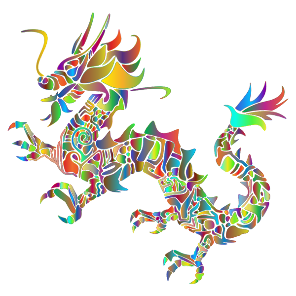 Polyprismatic Tribal Asian Dragon Silhouette No Background