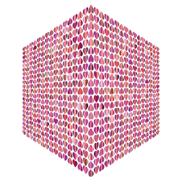 Prismatic Alternating Hearts Pattern Cube No Background