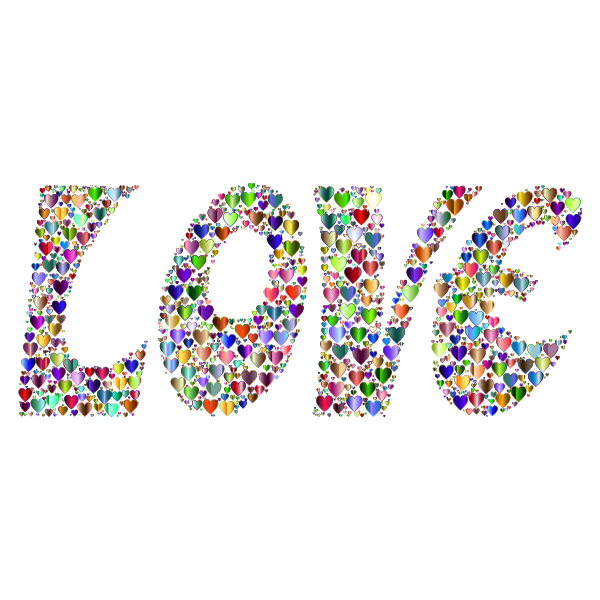 Prismatic Love Hearts Typography 4 Variation 2 No Background