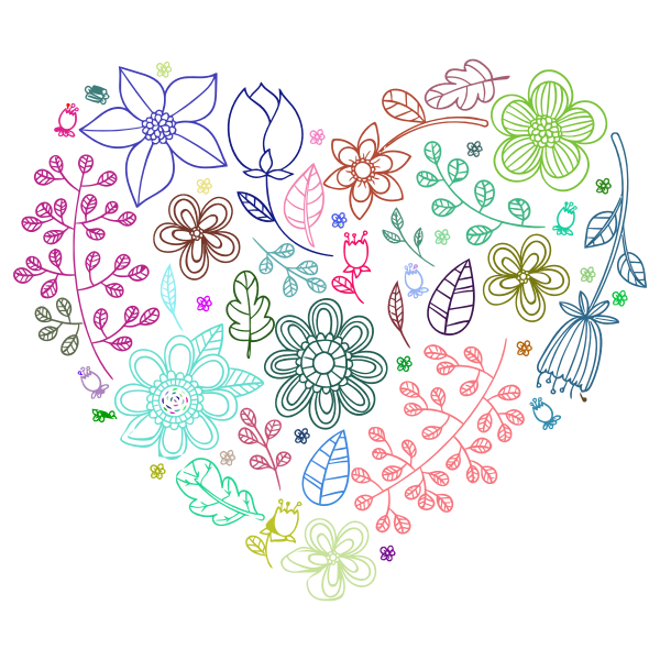 Prismatic Neon Floral Heart No Background