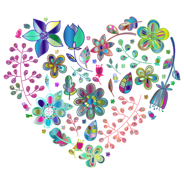 Prismatic Psychedelic Floral Heart No Background
