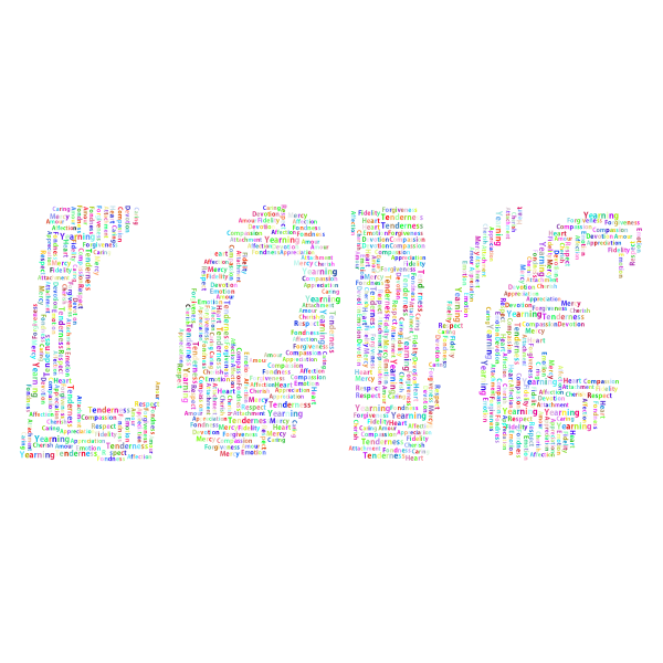 Prismatic Retro Love Typography Word Cloud No Background