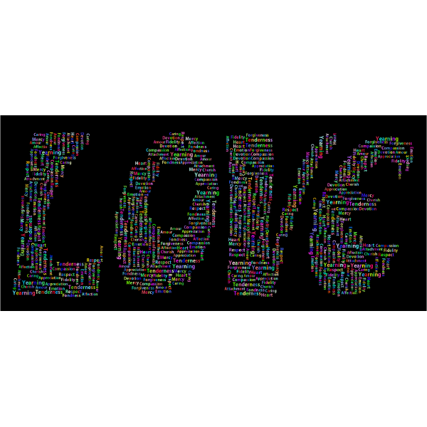 Prismatic Retro Love Typography Word Cloud