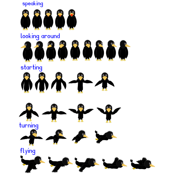 Vector illustration of comic crow animation
