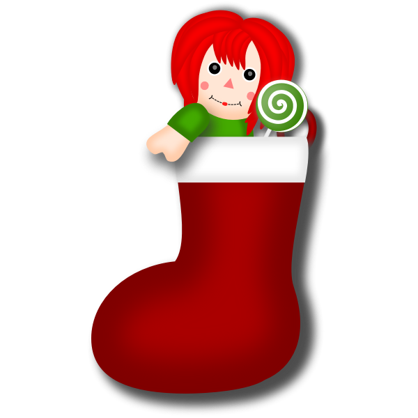 Vector clip art of rag doll Christmas stocking