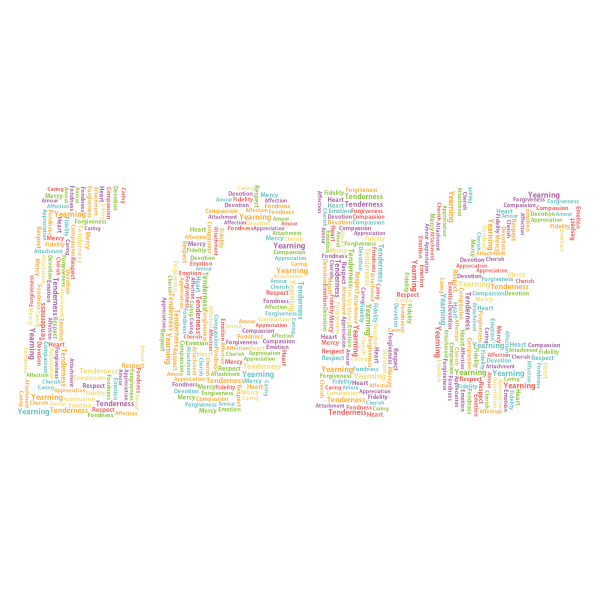 Retro Love Typography Word Cloud No Background