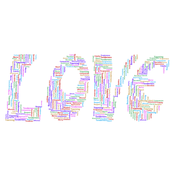 Retro Love Typography Word Cloud Variation 2 No Background