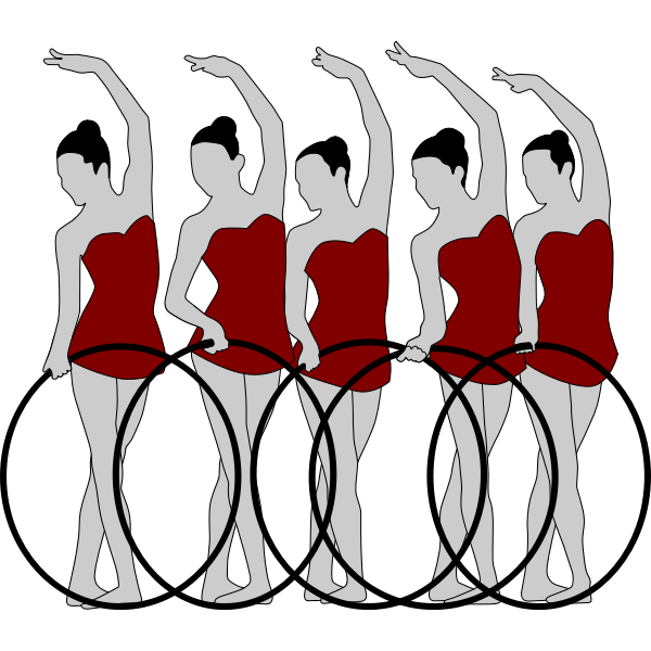 Vector image of five rhythmic gymnastics performers with bows