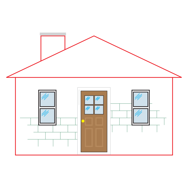 Small house with a red outline vector illustration