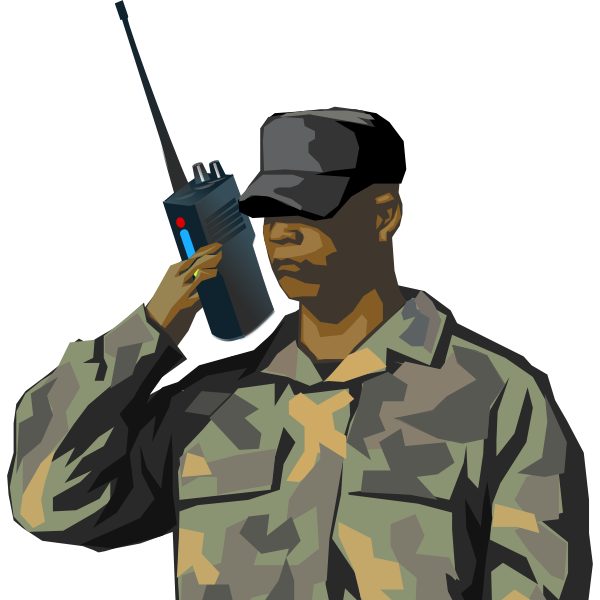 Soldier with walkie talkie radio vector drawing