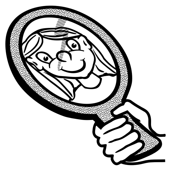 Vector clip art of kid holding a hand mirror