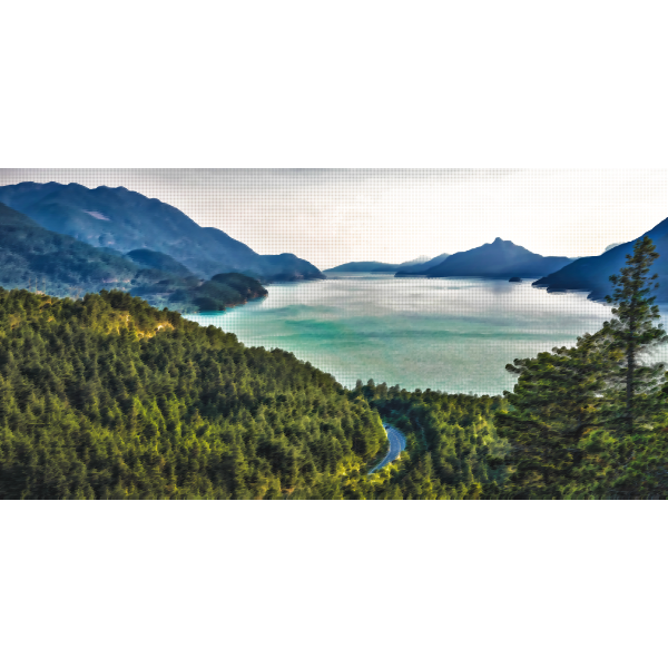 Surreal mountain lake panorama