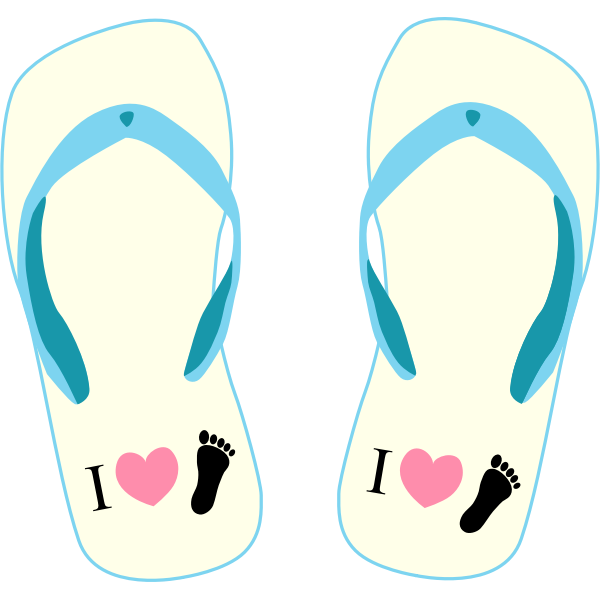 Flip flops with "I Love Foot" symbol vector image