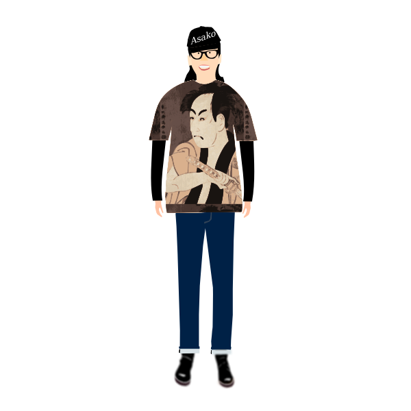 Vector illustration of trendy guy in t- shirt with sharaku pattern