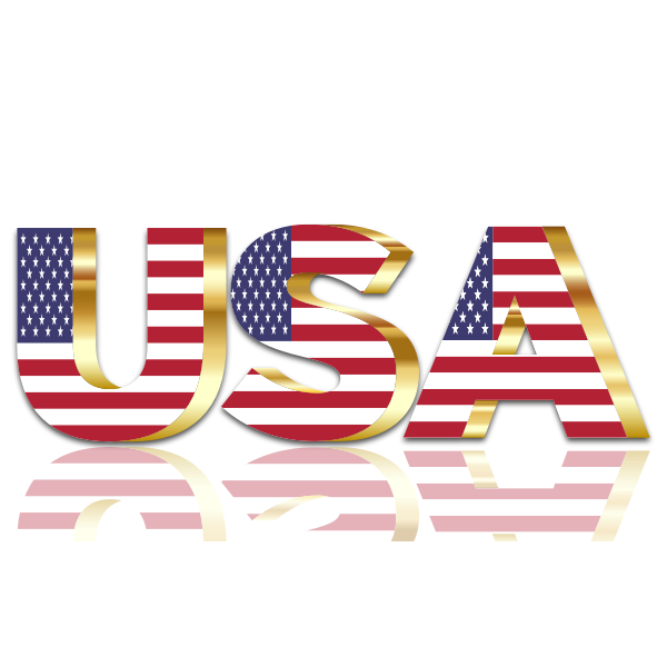 USA Flag Typography Gold With Reflection No Background