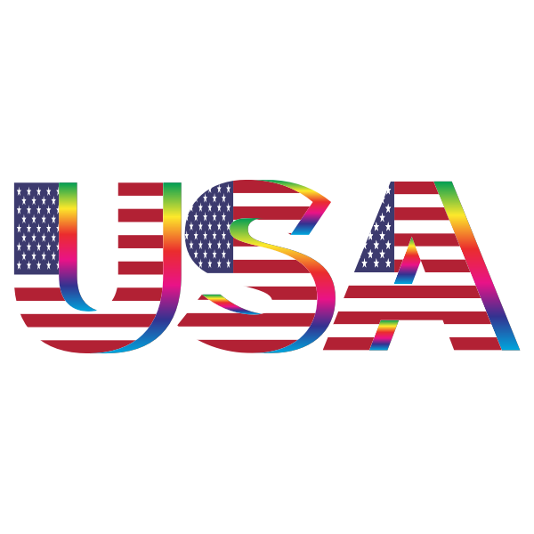 USA Flag Typography Rainbow No Background