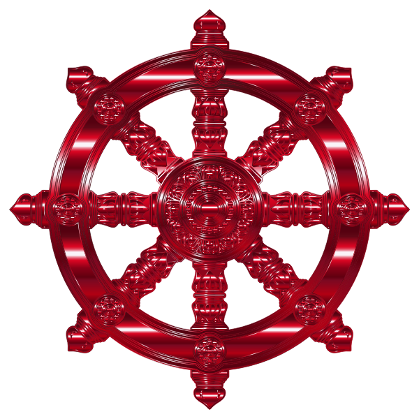 Vermillion Ornate Dharma Wheel