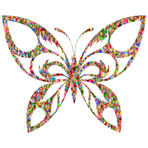 Vivid Chromatic Low Poly Tribal Butterfly Silhouette