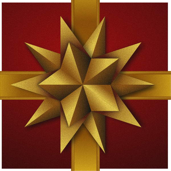 Christmas gift box with decorative golden stars vector drawing