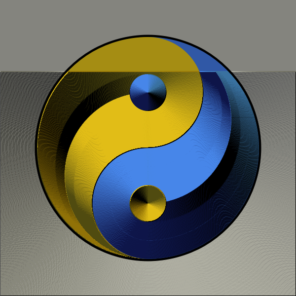 Ying yang sign in gradual gold and blue color vector graphics