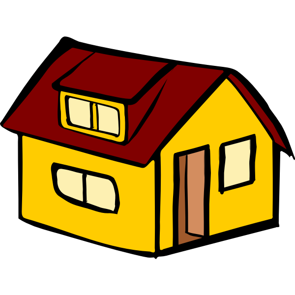 Vector image of yellow detached house with a red roof